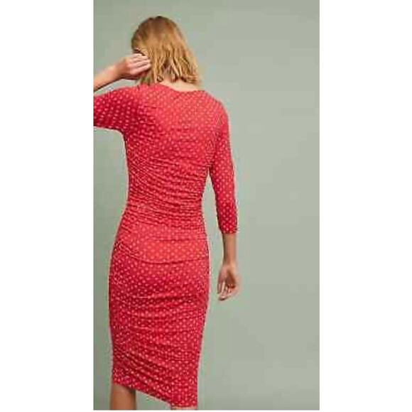ANTHROPOLOGIE Red Midi Ruched Column Dress Size Small - Picture 2 of 7